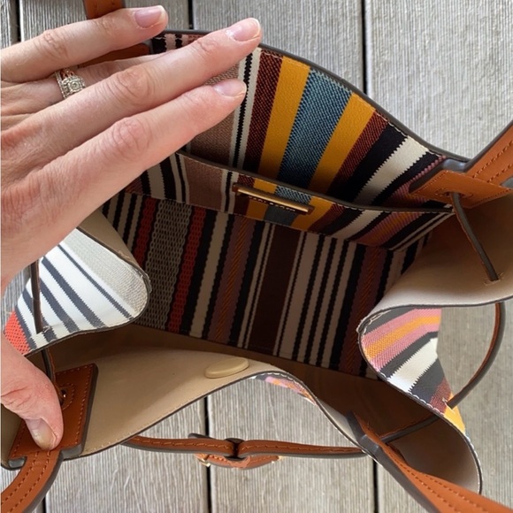 TORY BURCH Tote Drawstring Kerrington Stripe Webbing NWT - Picture 7 of 9